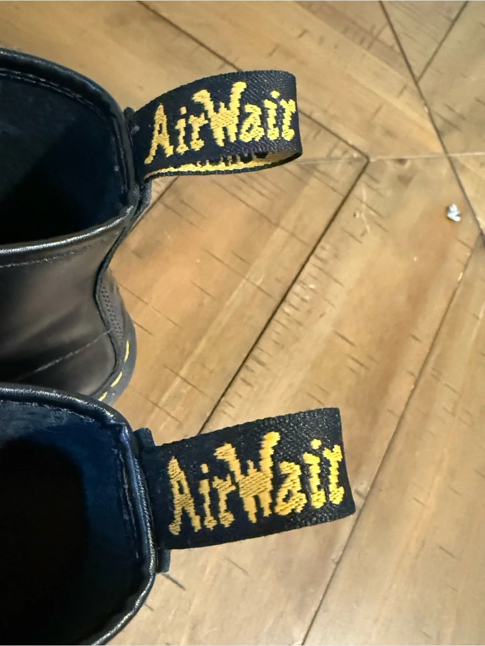 Dr. Martens Kids Black Leather Lace-Up Boots with Yellow Stitching